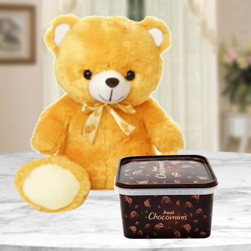 Birthday Gift of Amul Chocominis with a Soft Teddy