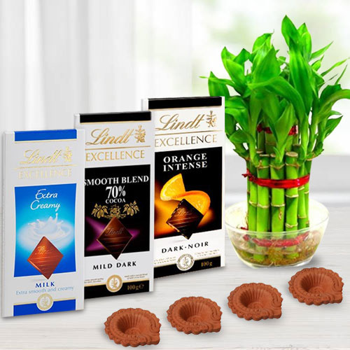 Environment Friendly Diwali Gift of Plant Lindt Chocolates n Diya