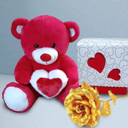 Fabulous Valentine Gift Combo of Teddy Chocolates n Rose