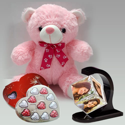 Wonderful Personalized Photo Revolving Stand with Love Teddy n Chocolate