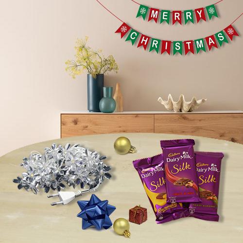 Terrific String Lights n Merry Christmas Banner with Cadbury Chocolates