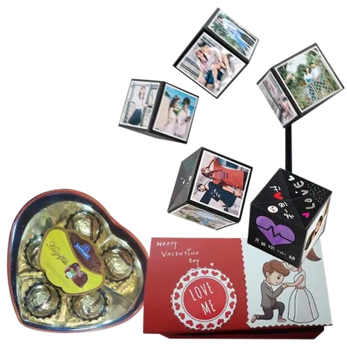 Magical PopUp Box of Personalized Photos with Sapphire Chocolate Box
