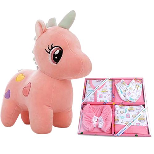 Cute Gift of Unicorn Soft Toy N Dress Set for Girls