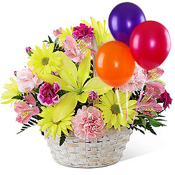 Vibrant Flowers Basket with Balloons combo