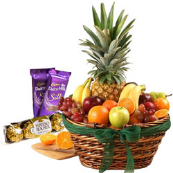 Tasty Fruits Basket with Assorted Chocolates