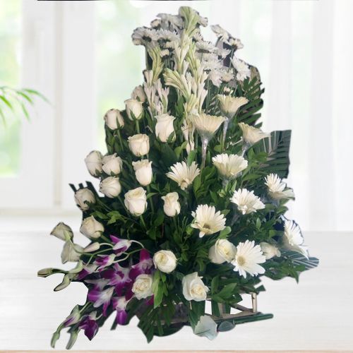 Luxurious Bouquet of Purple Orchids N Assorted White Flowers
