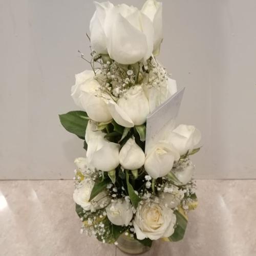 Classic Arrangement of White Roses in Glass Vase