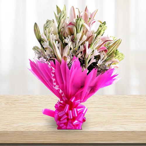Lovely Bouquet of Lilies and Gladiolus