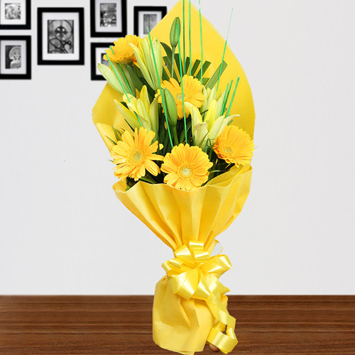 Yellow Gerbera N Lily Bouquet