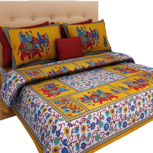 Designer Rajasthani Print Double Bedsheet with Pillow Cover
