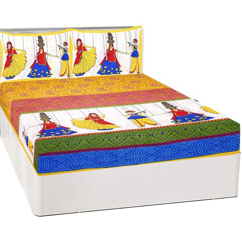 Amazing Rajasthani Print Double Bed Sheet with Pillow Cover