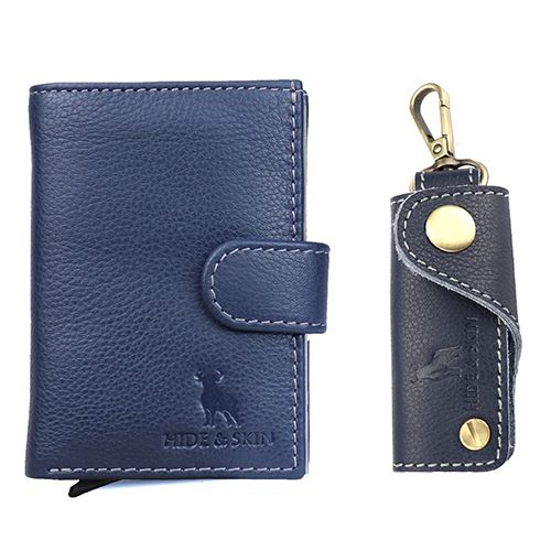 Mesmerizing Pair of Hide N Skin Blue Leather Card Case N Key Chain