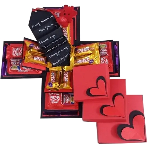 Admirable 3 Layer Explosion Box of Chocolates Teddy n Personalized Messages