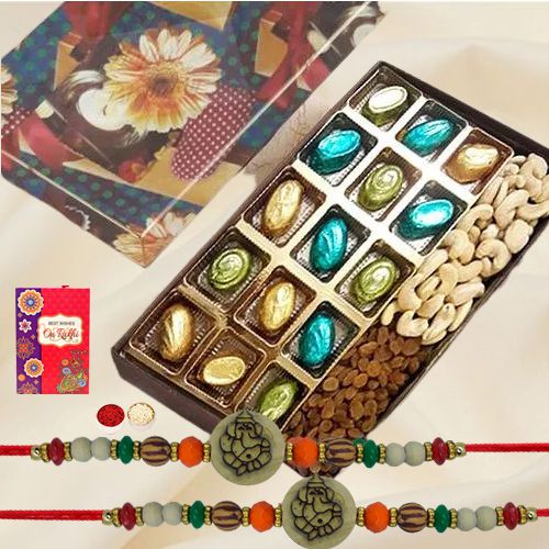 Astonishing Ganesh Rakhi Set with Homemade Chocolates n Dry Fruits Box