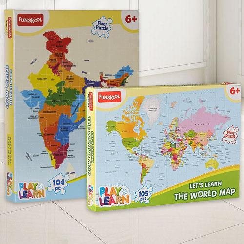 Wonderful Funskool India Map World Map Puzzle Set