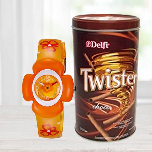Amazing Zoop Analog Watch N Delfi Twister Chocolate Wafer